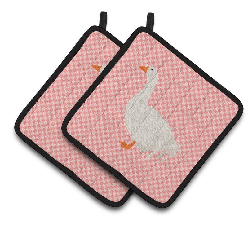 Sebastopol Goose Pink Check Pair of Pot Holders BB7902PTHD