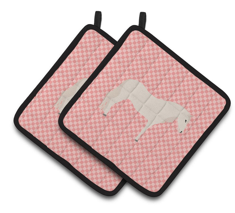 Paso Fino Horse Pink Check Pair of Pot Holders BB7905PTHD