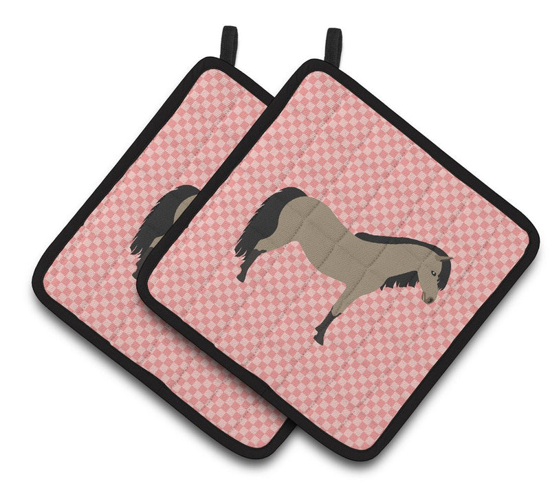 Welsh Pony Horse Pink Check Pair of Pot Holders BB7910PTHD