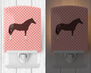 English Thoroughbred Horse Pink Check Ceramic Night Light Compact, UL-Certified, Ideal for Bedroom, Bathroom, Nursery, Hallway, Kitchen, 6x4x3, Multicolor
