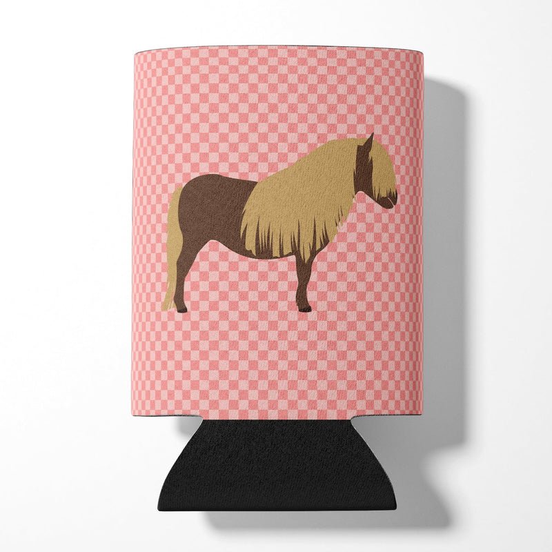 Shetland Pony Horse Pink Check Can or Bottle Hugger BB7914CC