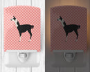 Llama Q' Ara Pink Check Ceramic Night Light Compact, UL-Certified, Ideal for Bedroom, Bathroom, Nursery, Hallway, Kitchen, 6x4x3, Multicolor