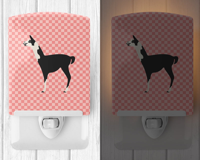 Llama Q' Ara Pink Check Ceramic Night Light BB7918CNL