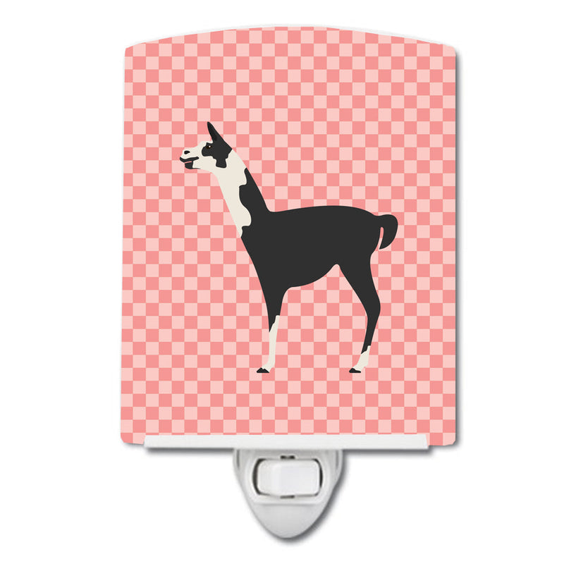 Llama Q' Ara Pink Check Ceramic Night Light BB7918CNL