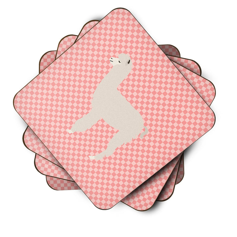 Alpaca Pink Check Foam Coaster Set of 4 BB7919FC