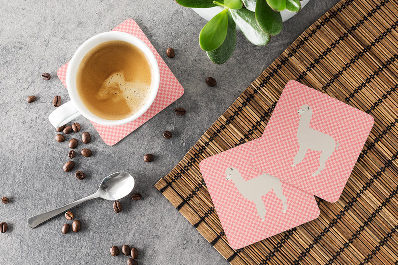 Alpaca Pink Check Foam Coaster Set of 4 BB7919FC