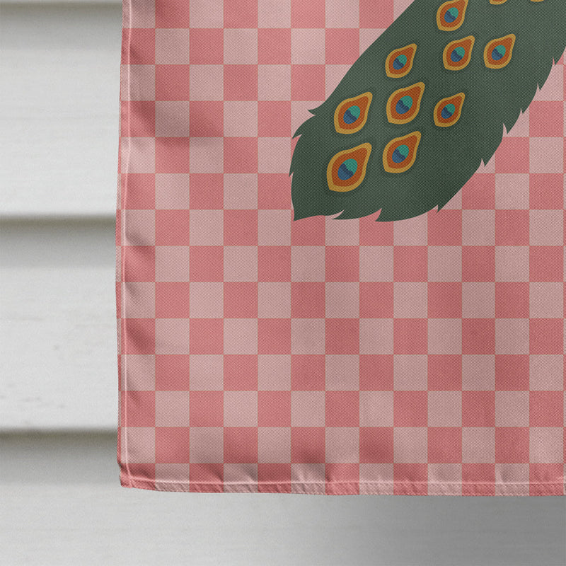 Indian Peacock Peafowl Pink Check Flag Canvas House Size BB7925CHF