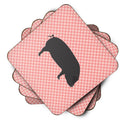 Devon Large Black Pig Pink Check Foam Coasters Set of 4 Cup Coasters for Indoor Outdoor, Tabletop Protection, Anti Slip, Mouse pad Material
