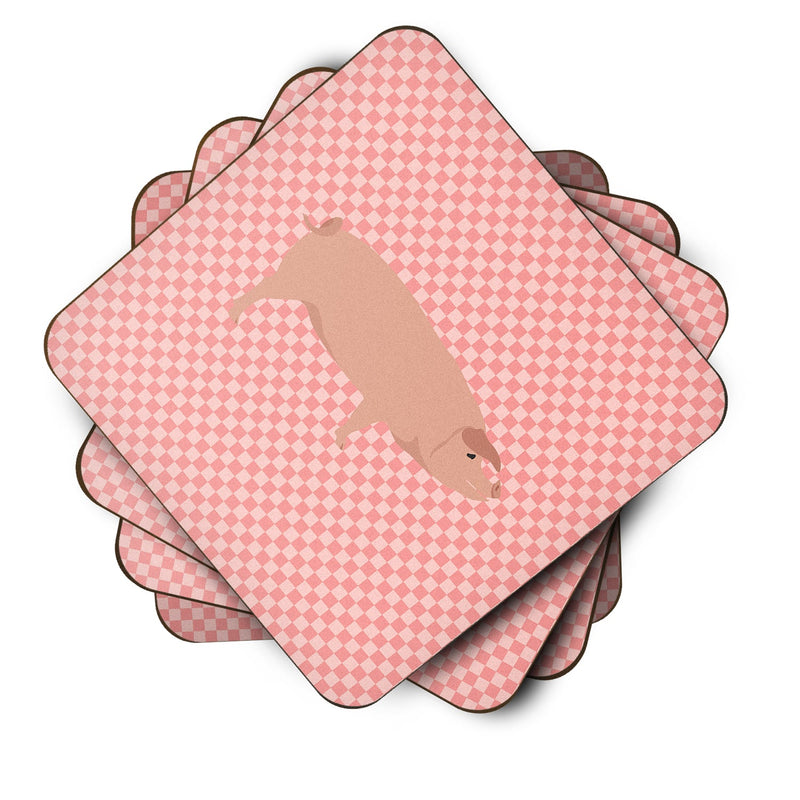 American Landrace Pig Pink Check Foam Coaster Set of 4 BB7932FC