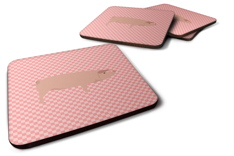 American Landrace Pig Pink Check Foam Coaster Set of 4 BB7932FC