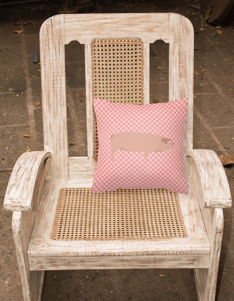 American Landrace Pig Pink Check Fabric Decorative Pillow BB7932PW1818