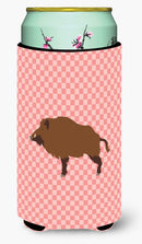 Wild Boar Pig Pink Check Tall Boy Hugger Can Cooler Sleeve Machine Washable Drink Collapsible Insulator Beverage Insulated Holder