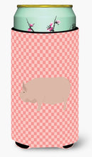 Welsh Pig Pink Check Tall Boy Hugger Can Cooler Sleeve Machine Washable Drink Collapsible Insulator Beverage Insulated Holder