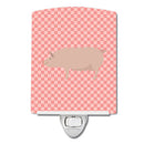 English Large White Pig Pink Check Ceramic Night Light Compact, UL-Certified, Ideal for Bedroom, Bathroom, Nursery, Hallway, Kitchen, 6x4x3, Multicolor