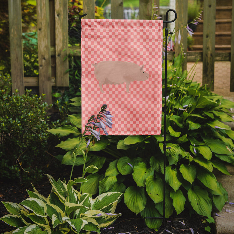 English Large White Pig Pink Check Flag Garden Size BB7938GF