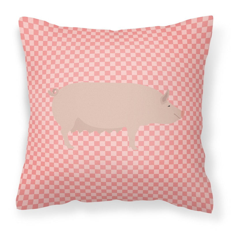 English Large White Pig Pink Check Fabric Decorative Pillow BB7938PW1818