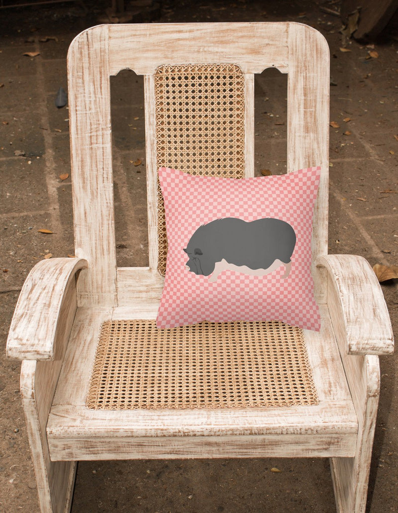 Vietnamese Pot-Bellied Pig Pink Check Fabric Decorative Pillow BB7941PW1818