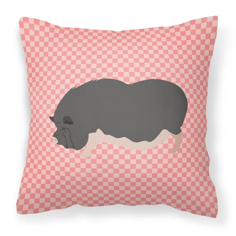 Vietnamese Pot-Bellied Pig Pink Check Fabric Decorative Pillow BB7941PW1818