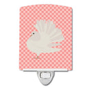 Silver Fantail Pigeon Pink Check Ceramic Night Light Compact, UL-Certified, Ideal for Bedroom, Bathroom, Nursery, Hallway, Kitchen, 6x4x3, Multicolor