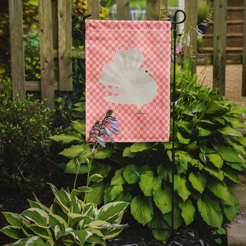 Silver Fantail Pigeon Pink Check Flag Garden Size