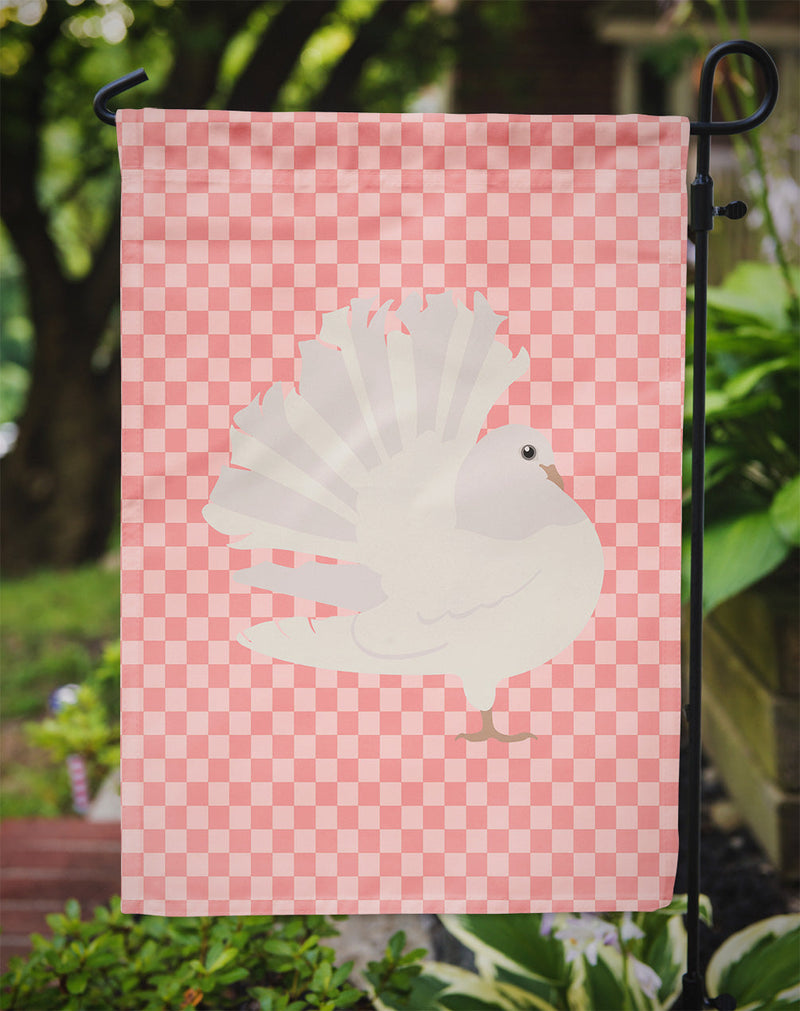 Silver Fantail Pigeon Pink Check Flag Garden Size