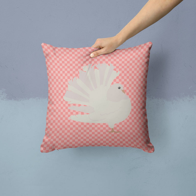 Silver Fantail Pigeon Pink Check Fabric Decorative Pillow BB7950PW1414