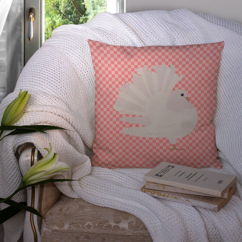 Silver Fantail Pigeon Pink Check Fabric Decorative Pillow BB7950PW1414