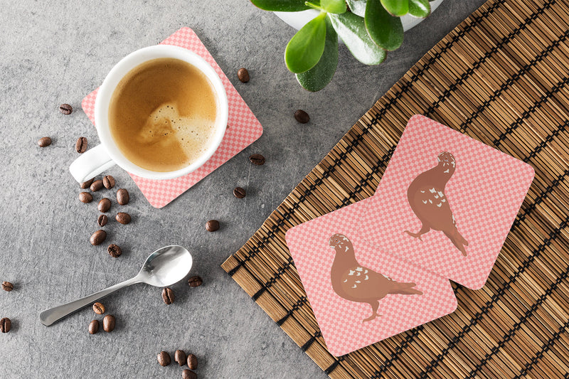 African Owl Pigeon Pink Check Foam Coaster Set of 4 BB7953FC