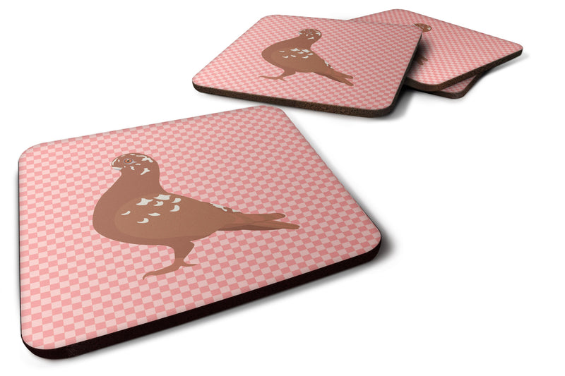 African Owl Pigeon Pink Check Foam Coaster Set of 4 BB7953FC