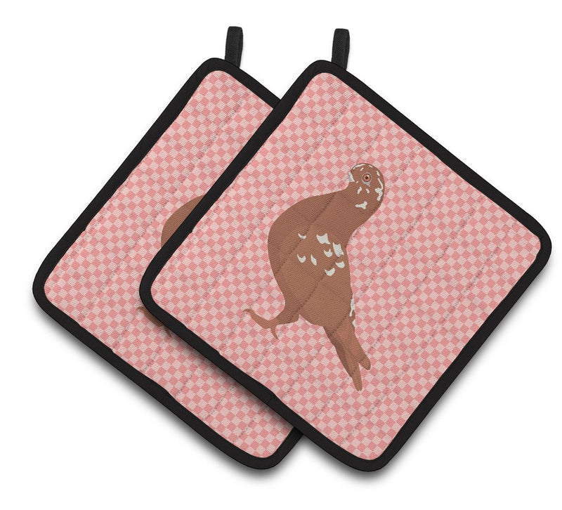 African Owl Pigeon Pink Check Pair of Pot Holders BB7953PTHD