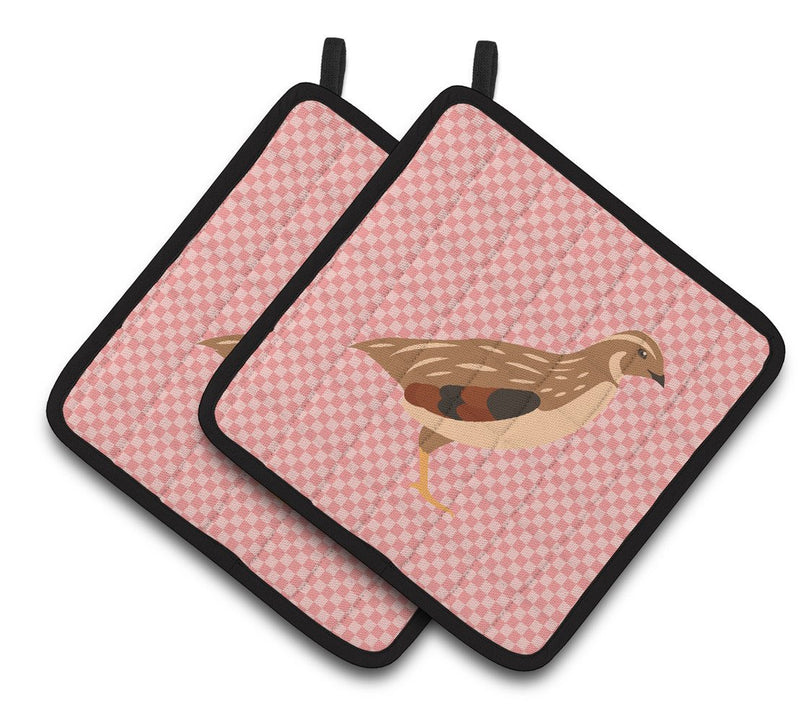 Golden Phoenix Quail Pink Check Pair of Pot Holders BB7955PTHD