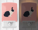 Dutch Rabbit Pink Check Ceramic Night Light Compact, UL-Certified, Ideal for Bedroom, Bathroom, Nursery, Hallway, Kitchen, 6x4x3, Multicolor