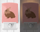 Lionhead Rabbit Pink Check Ceramic Night Light Compact, UL-Certified, Ideal for Bedroom, Bathroom, Nursery, Hallway, Kitchen, 6x4x3, Multicolor