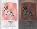 English Spot Rabbit Pink Check Ceramic Night Light Compact, UL-Certified, Ideal for Bedroom, Bathroom, Nursery, Hallway, Kitchen, 6x4x3, Multicolor