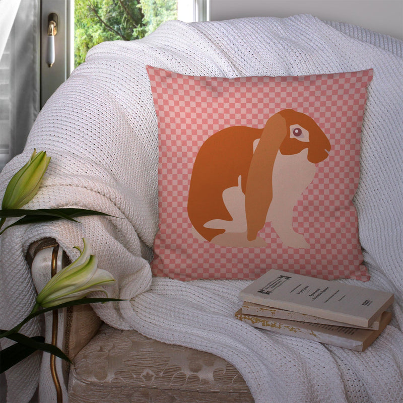 English Lop Rabbit Pink Check Fabric Decorative Pillow BB7962PW1414