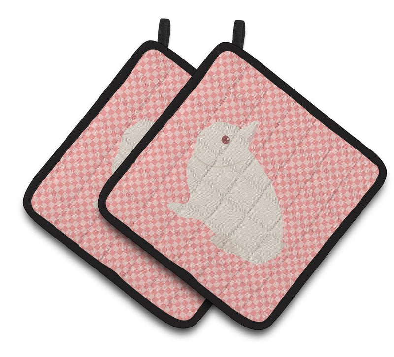 Hermelin Rabbit Pink Check Pair of Pot Holders BB7964PTHD