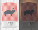 Giant Chinchilla Rabbit Pink Check Ceramic Night Light Compact, UL-Certified, Ideal for Bedroom, Bathroom, Nursery, Hallway, Kitchen, 6x4x3, Multicolor