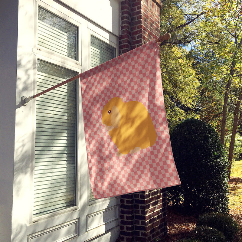 Holland Lop Rabbit Pink Check Flag Canvas House Size BB7968CHF