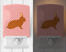 Rex Rabbit Pink Check Ceramic Night Light Compact, UL-Certified, Ideal for Bedroom, Bathroom, Nursery, Hallway, Kitchen, 6x4x3, Multicolor
