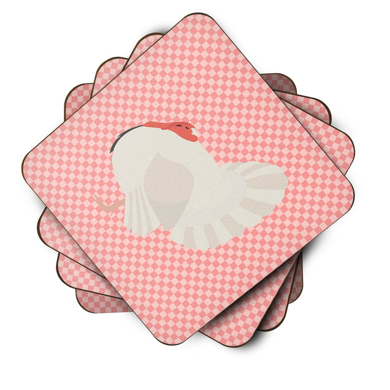 White Holland Turkey Pink Check Foam Coaster Set of 4 BB7983FC