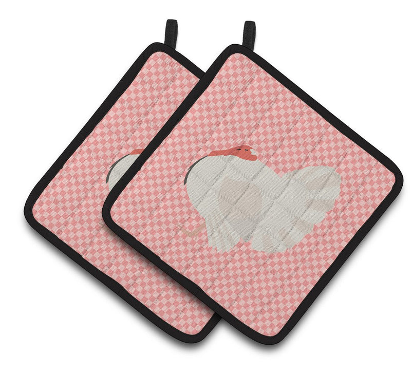 White Holland Turkey Pink Check Pair of Pot Holders BB7983PTHD