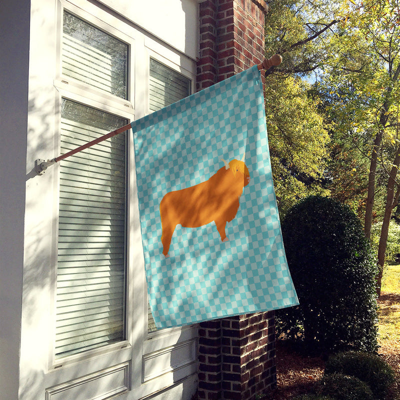 Highland Cow Blue Check Flag Canvas House Size BB7994CHF