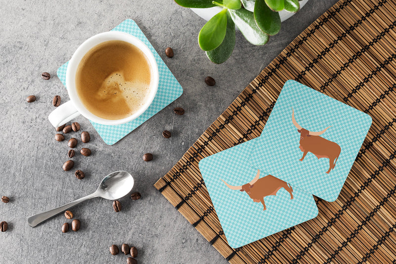 Ankole-Watusu Cow Blue Check Foam Coaster  BB7997FC