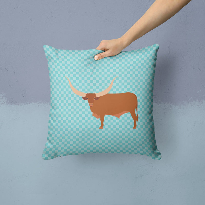 Ankole-Watusu Cow Blue Check Throw Pillow - 14x14 Decorative Pillow – Art for Your Home & Patio BB7997PW1414