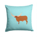 Ankole-Watusu Cow Blue Check Throw Pillow - 14x14 Decorative Pillow – Art for Your Home & Patio BB7997PW1414