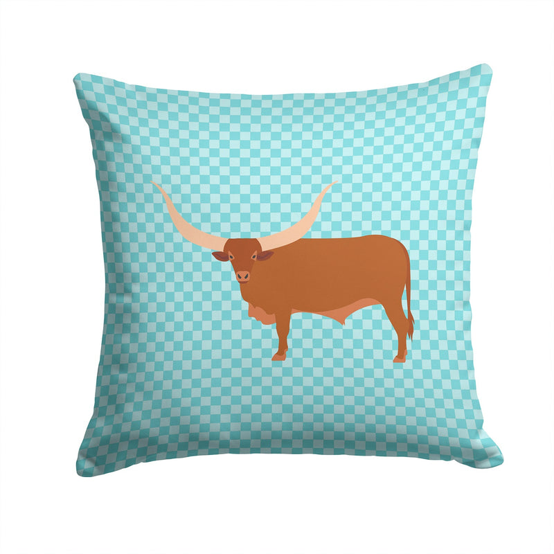Ankole-Watusu Cow Blue Check Throw Pillow - 14x14 Decorative Pillow – Art for Your Home & Patio BB7997PW1414