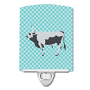 Hungarian Grey Steppe Cow Blue Check Ceramic Night Light Compact, UL-Certified, Ideal for Bedroom, Bathroom, Nursery, Hallway, Kitchen, 6x4x3, Multicolor