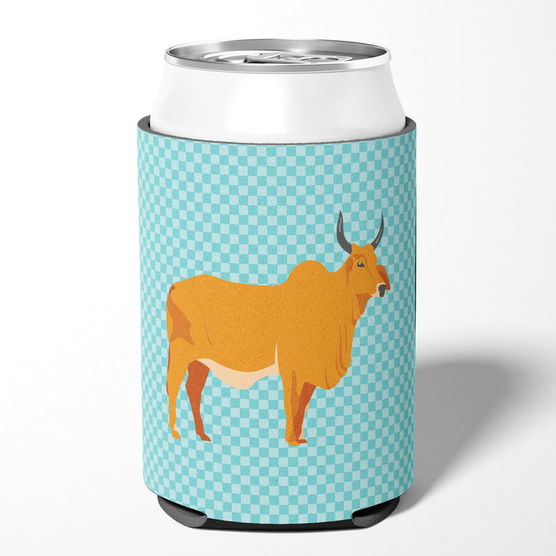 Zebu Indicine Cow Blue Check Can or Bottle Hugger BB7999CC