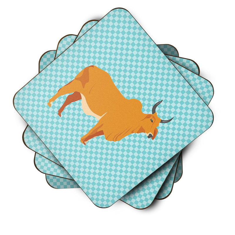 Zebu Indicine Cow Blue Check Foam Coaster Set of 4 BB7999FC