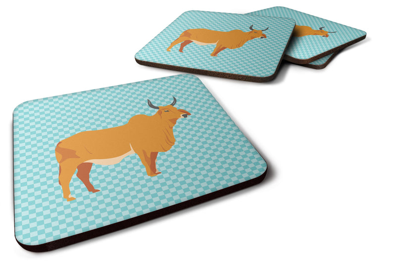 Zebu Indicine Cow Blue Check Foam Coaster Set of 4 BB7999FC